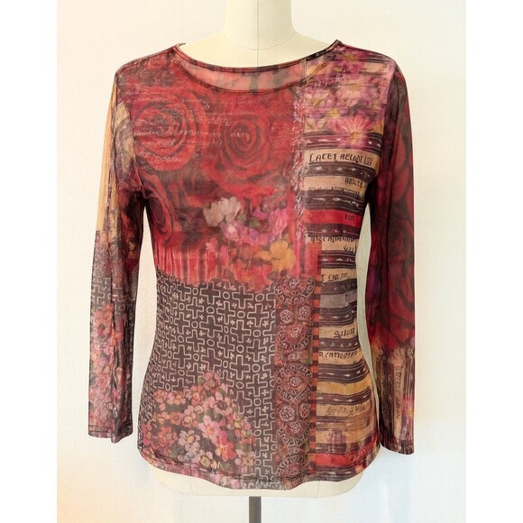 Db Sport Y2k 90s Sheer Mesh long sleeve Floral Graphic Print Shirt Size M - Picture 1 of 10